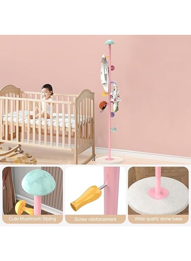 علاقة ملابس، علاقة ملابس قائمة بذاتها للمدخل مزودة بـ 7 خطافات على شكل فطر، علاقة ملابس معدنية قابلة لتعديل الارتفاع (ارتفاعين) للمدخل، الردهة، غرفة النوم، لون أبيض - Image 5